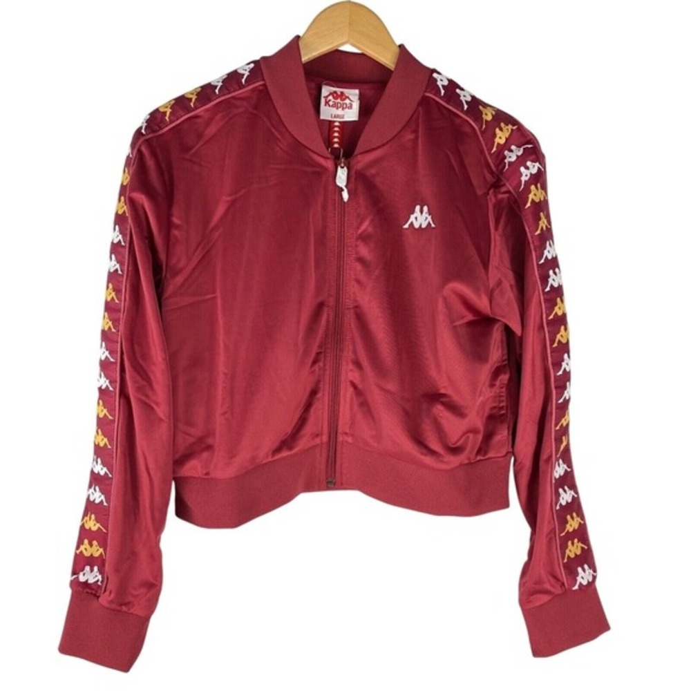 Kappa 222 Banda Track Bomber Jacket Women L Red Melody Y2K Full Zip Cropped NWT
